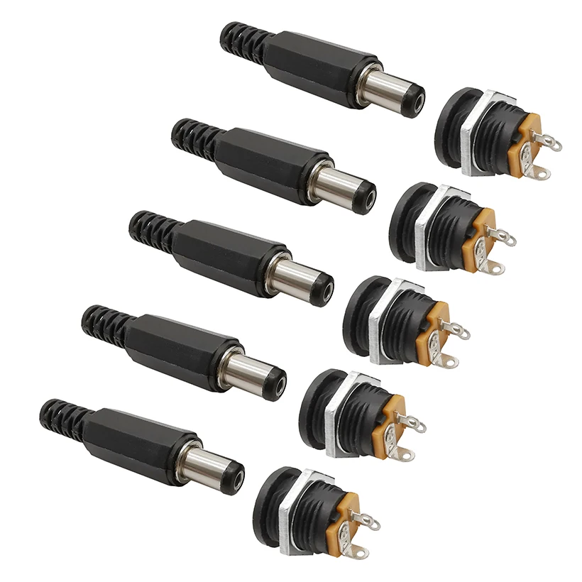 10 Stücke (5 Paar) 12 V 3A 5,5x2,1mm DC Power Stecker Stecker DC Steckdose Weibliche Jack Schraube Mutter Panel Mount Adapter 5,5*2,1mm – Detail 3