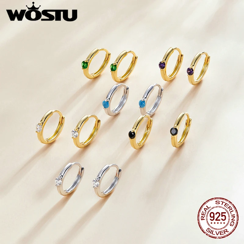 WOSTU Real 925 Sterling Silver Earrings Simple Round Hoop Ear Buckles Earrings For Women Fashion Wedding Silver Jewelry CQE1050