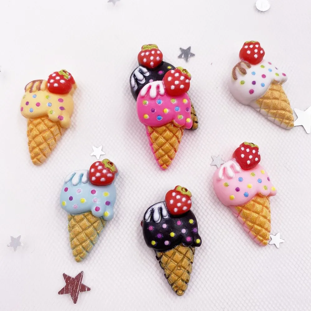 New 12pcs Colorful Simulation Strawberry Ice Cream Figurine Flatback Stone DIY Wedding Scrapbook Accessories Craft H07