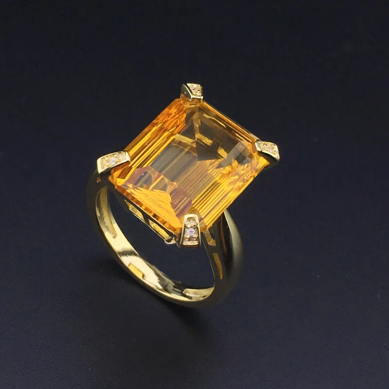 Classic 100% Natural Gemstone big Citrine Sterling Silver 925 Rings octagon Cut 8ct Fine Jewelry Women Engagement Wedding Gift