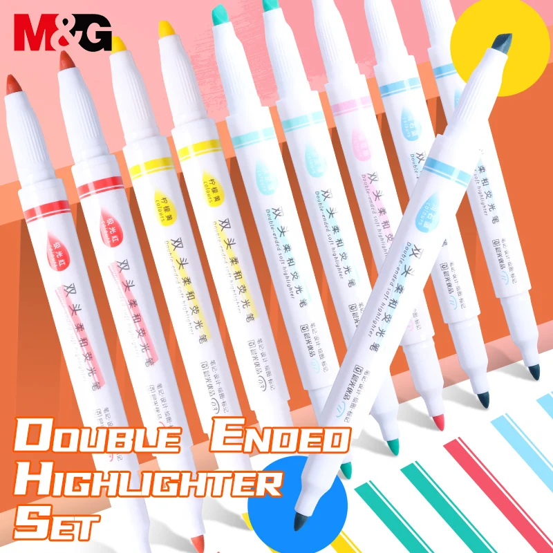 M&G 5 Colors/set Double Tips Pastel/Retro/Nordic Color Highlighter Pen Dual tips Soft Color for school marker Stationery