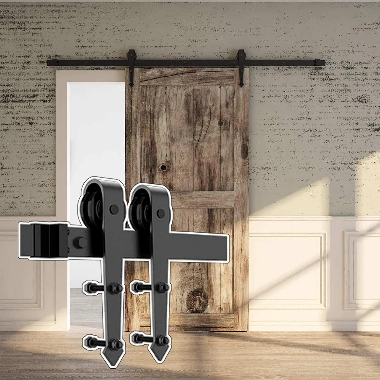 

JACHOR 6.6FT Arrow Shape Barn Door Slide Hardware Kit Hanger Roller Tracks Carbon Steel Single Door Hardware