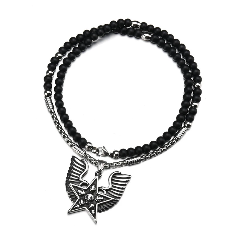 AsJerlya New Cross Pendant Necklace For Men Women 316L Stainless Steel Rosary Beads Necklace Religious Jewelry