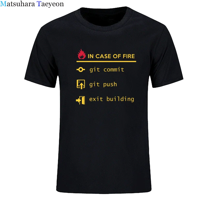 New T-shirts 100% Cotton Unisex T Shirt Coder Developer Programmer Jokes In Case of Fire Git Commit Funny Minimalist Artwork Tee