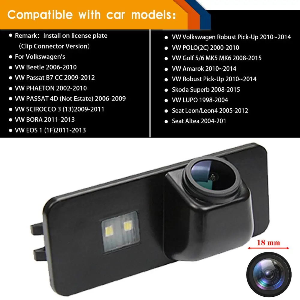 Misayaee Car Rear View Reverse Backup Camera for PORS-CHE CAYENNE VW SKODA FABIA SANTANA POLO(3C) TIGUAN TOUAREG PASSAT WF Seat