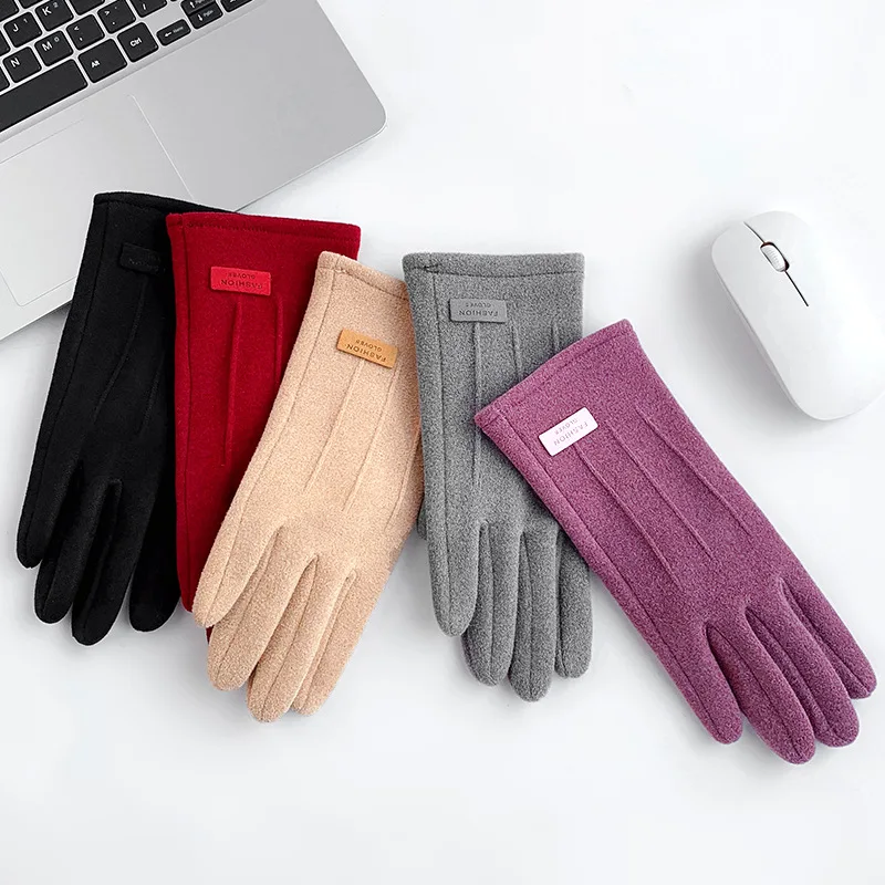 Simple Fashion Gloves Women Winter Vintage Full Finger Touch Screen Driving Cycling Warm Windproof Female Glove Mittens G060