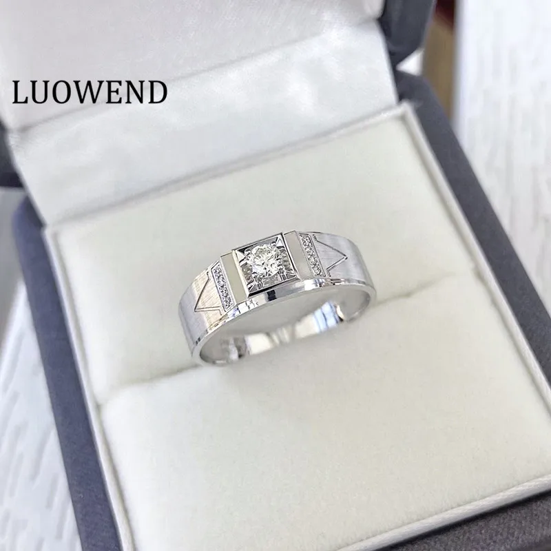 

LUOWEND 18K White Gold Ring 0.15carat Natural Diamond Rings for Men Wedding Engagement Party Fine Jewelry Customize