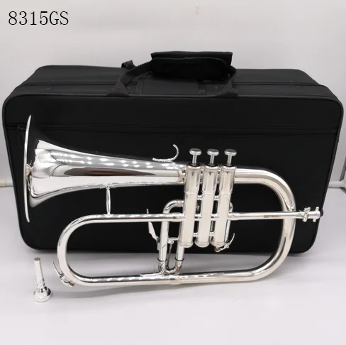 Music Fancier Club Professional Flugelhorn 8315GS Silver Plated With Case Profession Flugelhorns Bb Yellow Brass Bell