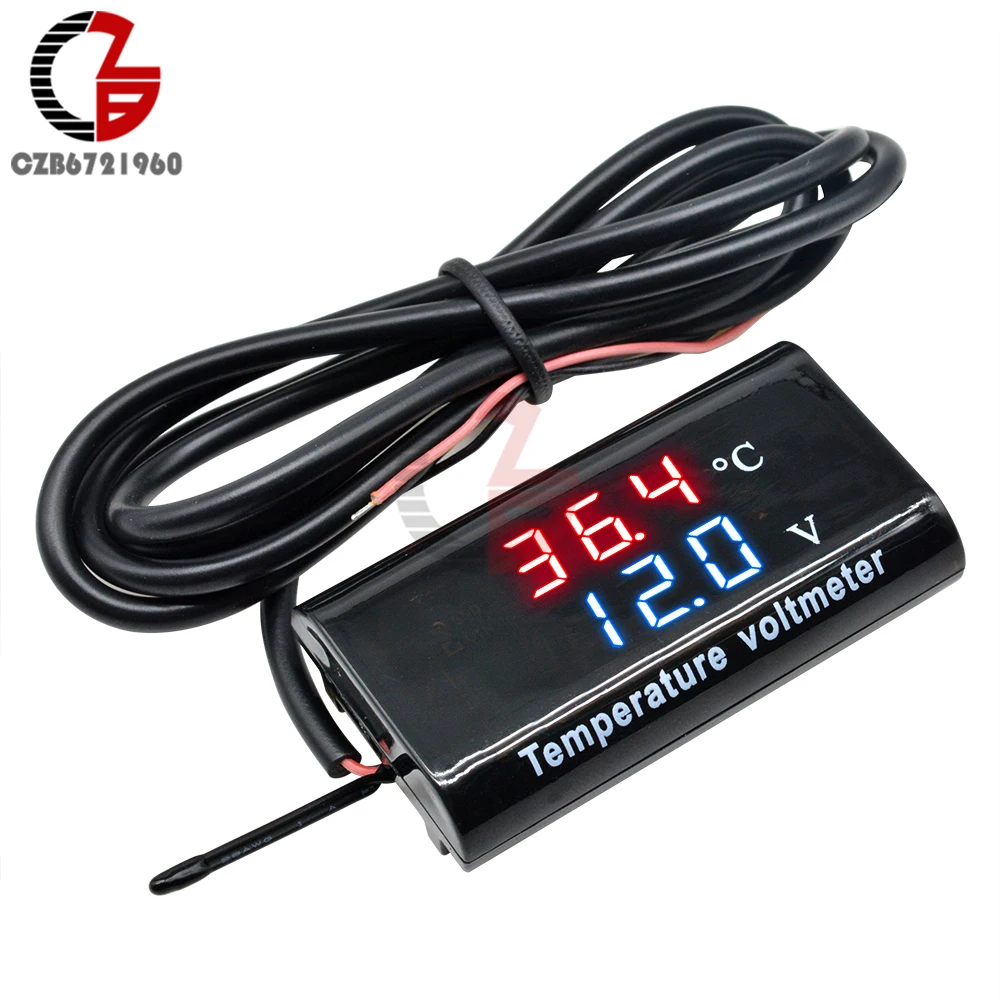 IPX6 Car Motorcycle Digital Voltmeter Thermometer DC 8-18V 12V Battery Tester Waterproof Voltage Meter Temperaure Sensor Meter