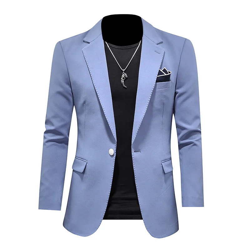 

2021 Men Slim Fit Office Blazer Jacket Fashion Solid Blue Mens Suit Jacket Wedding Dress Coat Casual Business Male Suit Coat 5XL