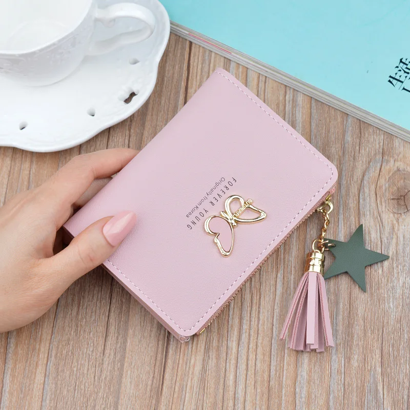 

Women's Wallets Small Mini Safe Money Bag Female Short Butterfly Fringed Zipper Purse Credit Card Holder Coin Purse Carteira