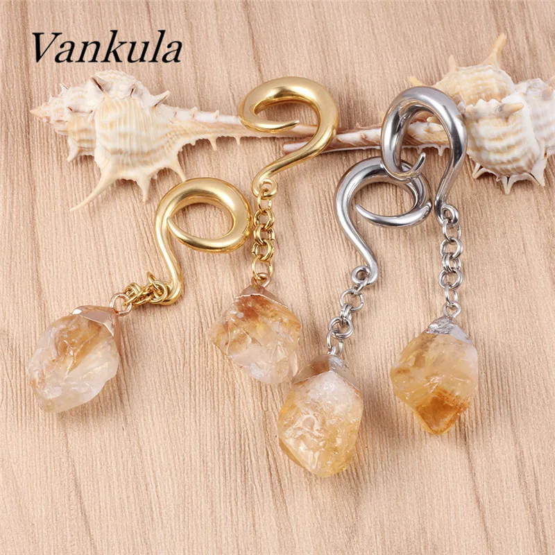 Vankula 2PCS Nature Stone Ear Weights Stainless Steel Ear Plug Tunnels Piercing Ear Gauges Expander Piercing  Jewelry Body