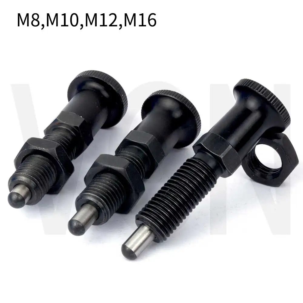 Émbolo de índice, pernos de resorte, perilla de aluminio, pasador de acero inoxidable, tipo de retorno, rosca fina M8 M10 M12 M16, rosca larga VCN212