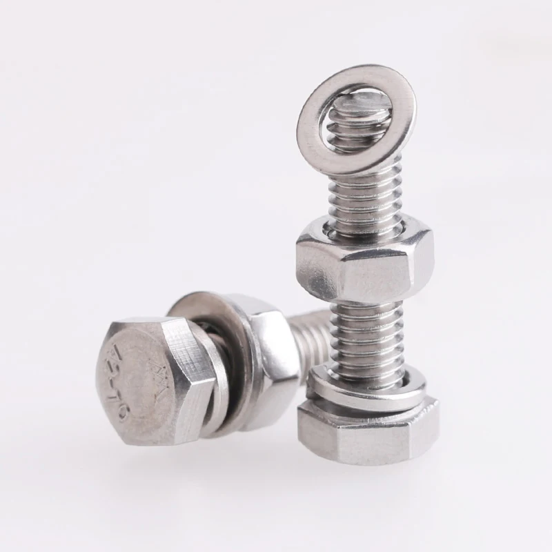 304 Stainless Steel Hex Head Screws Nuts Flat Washers Lock Washers Kits Hexagon Bolts Set M3 M4 M5 M6 M8 M10 M12 M14 M16