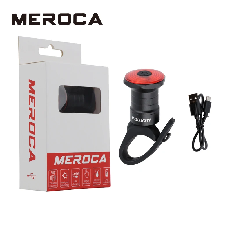 MEROCA Rear Light Bicycle Smart Sensor Auto Start/Stop Brake Tail Light Waterproof USB Rechargeable Taillight Cycling Bike Parts