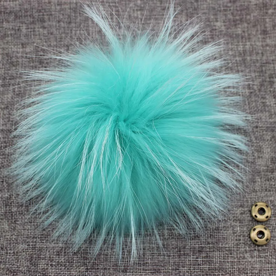 Big Colorful Fluffy Real Fur Fox Raccoon Pompoms With Button DIY Poms Balls Natural Fur Pompon For Hats Caps Shoes With Ribbon