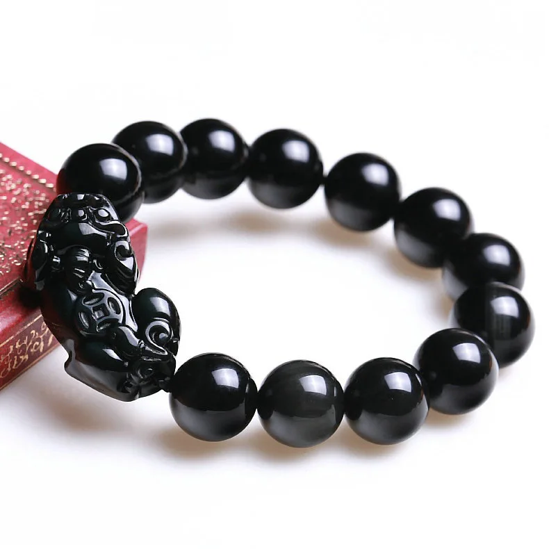 

Natural Obsidian Bracelet Black Jades Stone Lucky Pixiu Bracelets Women Men Genuine Certified Jade Bangles Jewelry Accessories
