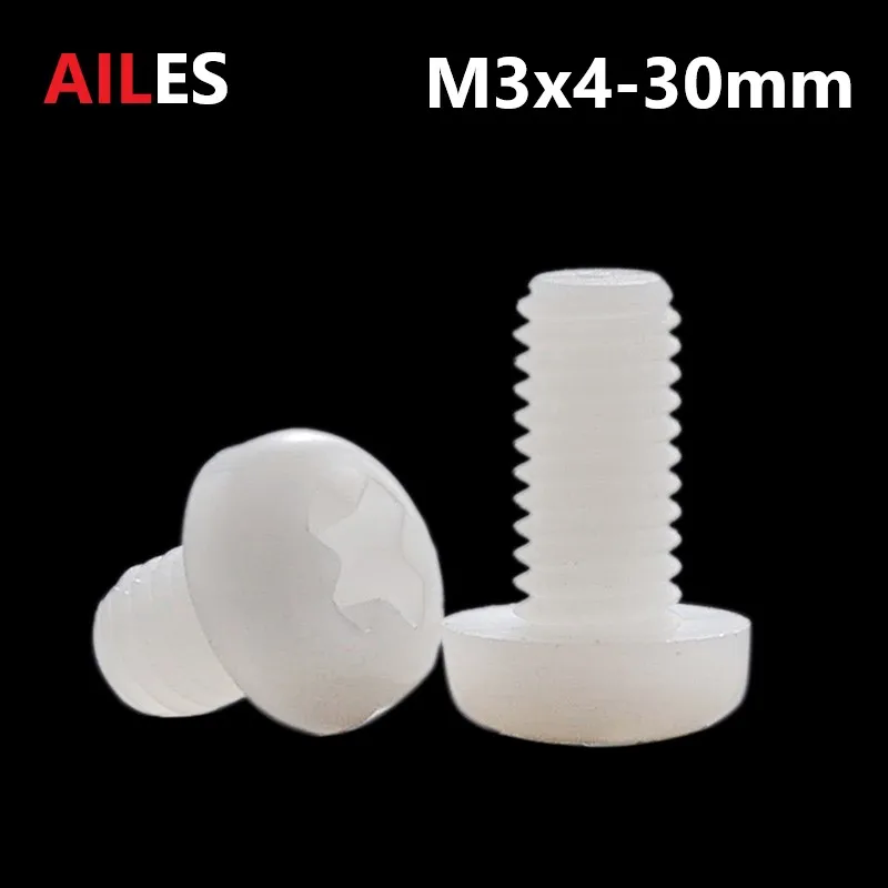 

M3 White Nylon Phillips Pan Head Screws 3mm x 4 5 6 8 10 12 15 18 20 25 30mm PA66 Plastic Cross Recessed Round Head Bolts