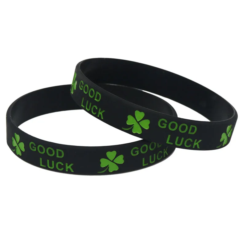 1PC New Fashion Clover Good Luck Silicone Wristband Black Green White Rubber Letters Bracelets&Bangles Women Men Adults SH167