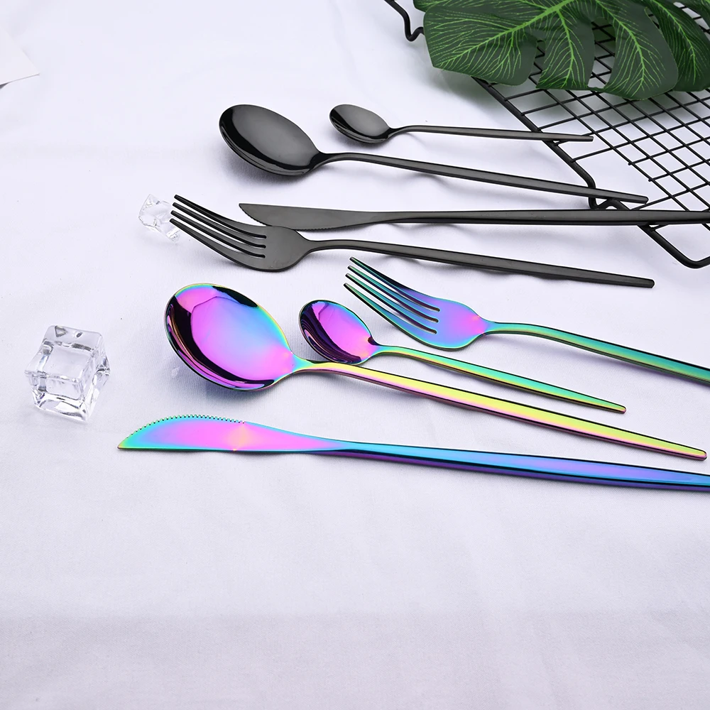 4pcs Gold Dinnerware Set Stainless Steel Black Dinnerware Set Knife Fork Spoon Teaspoon Cutlery Set Kitchen Silverware Set