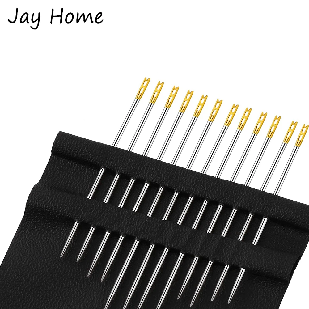 12/24Pcs Self Threading Sewing Needles Side Easy Threading Embroidery Needles Stitching Pins 3 Sizes Hand Sewing Blind Needles