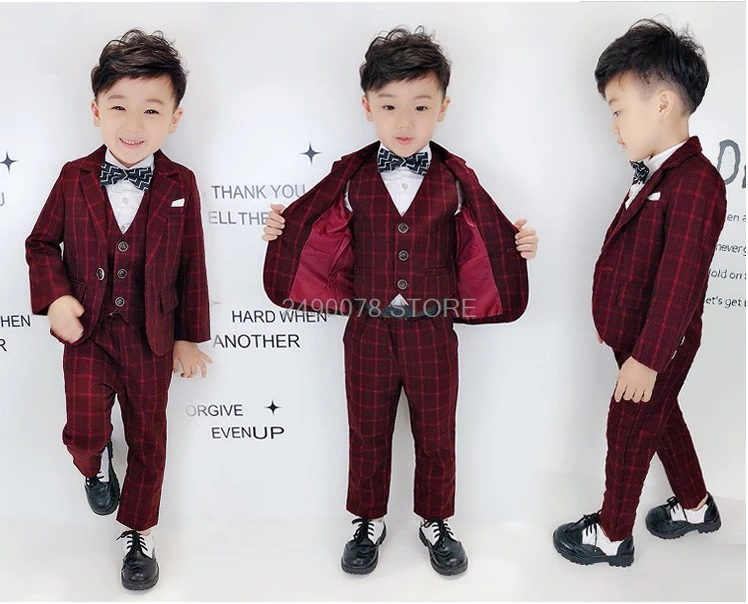 

Flower Boys Wedding Suit Children Formal Jacket Vest pants Bowtie 4Pcs Clothing Set Kids Performance Dance Party Dress Costume