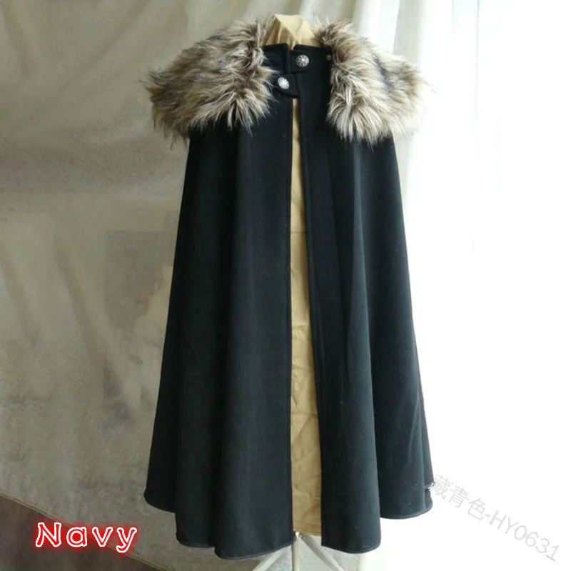 Medieval Men's Winter Cape Coat Vintage Coat Gothic Style Fur Collar Punk Cloak Cape Snow Halloween Costume