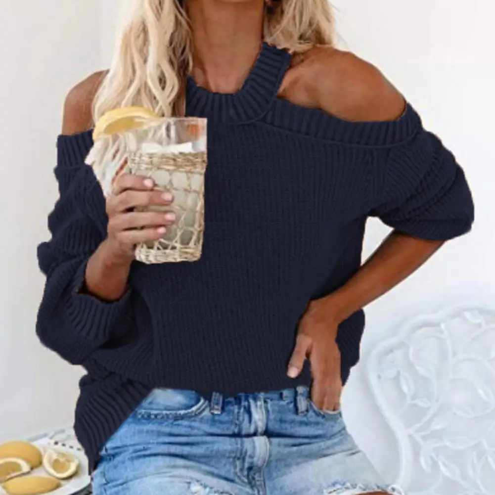 70% Dropshipping!! Sexy Knitted Jumpers Pullovers Knitwear Open Shoulder Backless Cross O Neck Knitting Sweater for Daily Wear