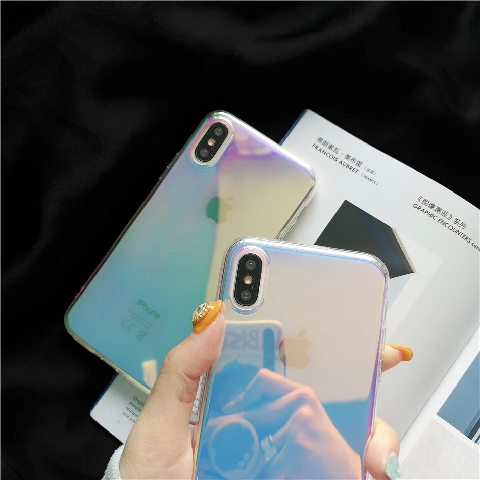 Glossy Gradient Purple Rainbow Colorful Clear Mirror Hard Thin Phone Case for iPhone 13 11 12 Pro XS Max XR X 8 7 Plus Cover