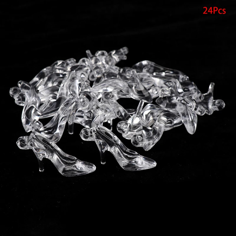 24Pcs/bag 1:12 Dollhouse Miniature Transparent High Heels Dolls House Decor Doll Accessories