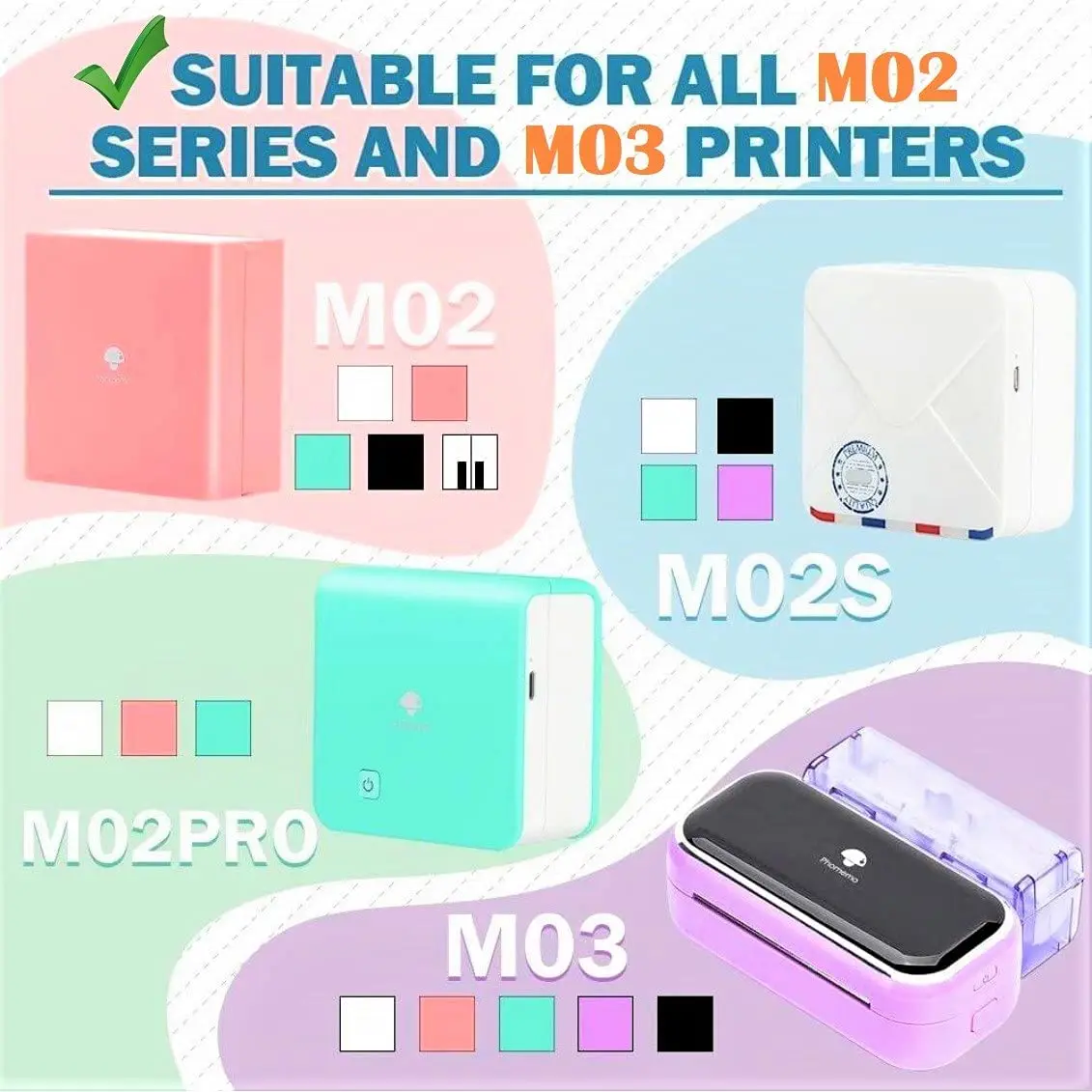 Phomemo Semi Transparent Printer Paper Adhesive Sticker Printer Rolls for Phomemo M02 M02S M02 Pro, 3-in-1 Set