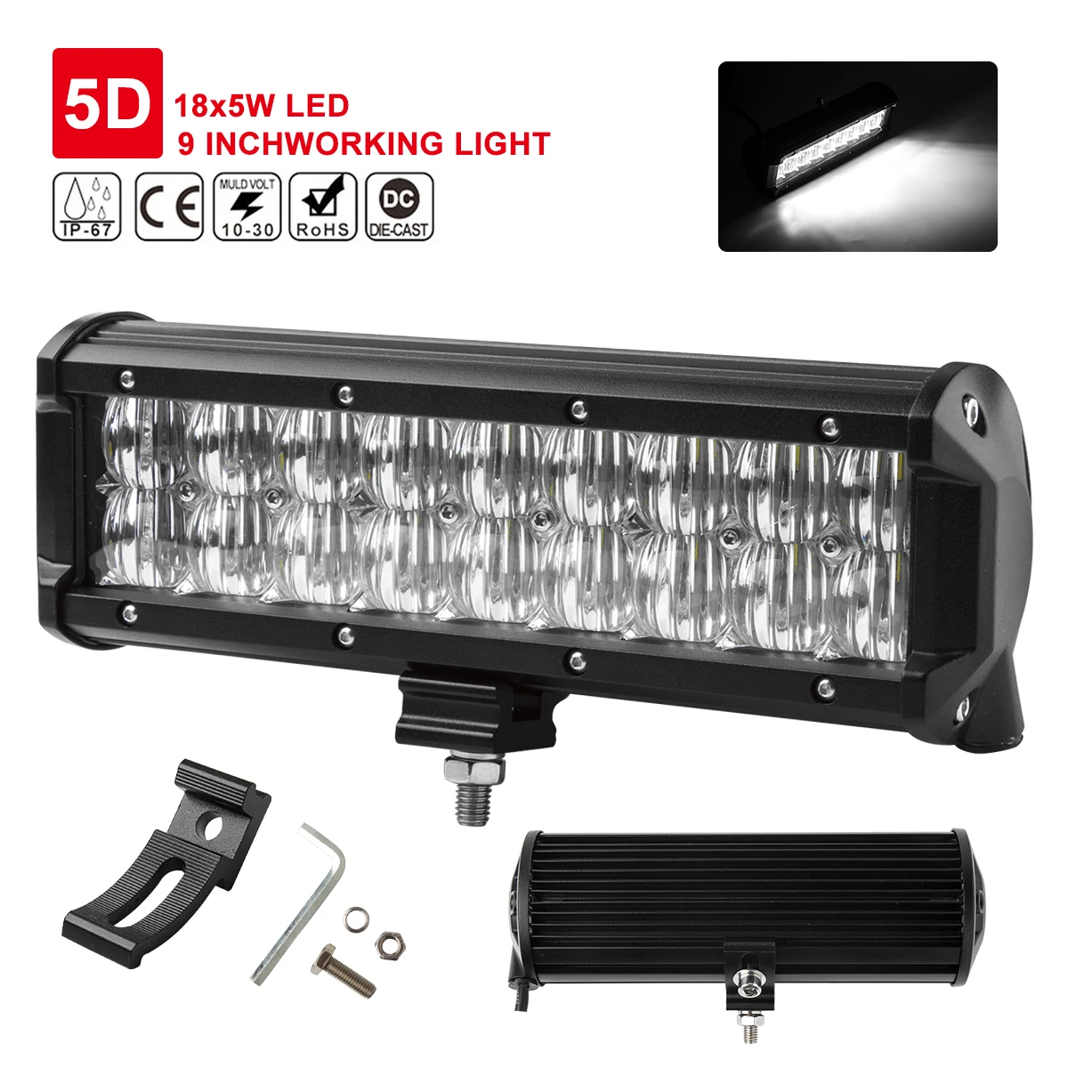 

9 Inch 90W 5D Lens LED Car Light Bar Flood Spot Combo Beam For 4WD 4x4 led bar offroad SUV ATV Tractor Boat Trucks Excavator