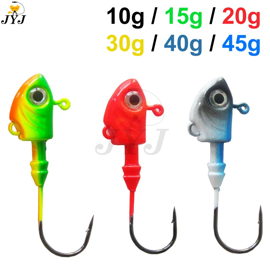 2pcs/lot 10g 15g 20g 30g 40g 45g Colorful fish head hooks Jig Head Hook for Soft Shad Lure Strong Jig Head Jigging Bait Lure