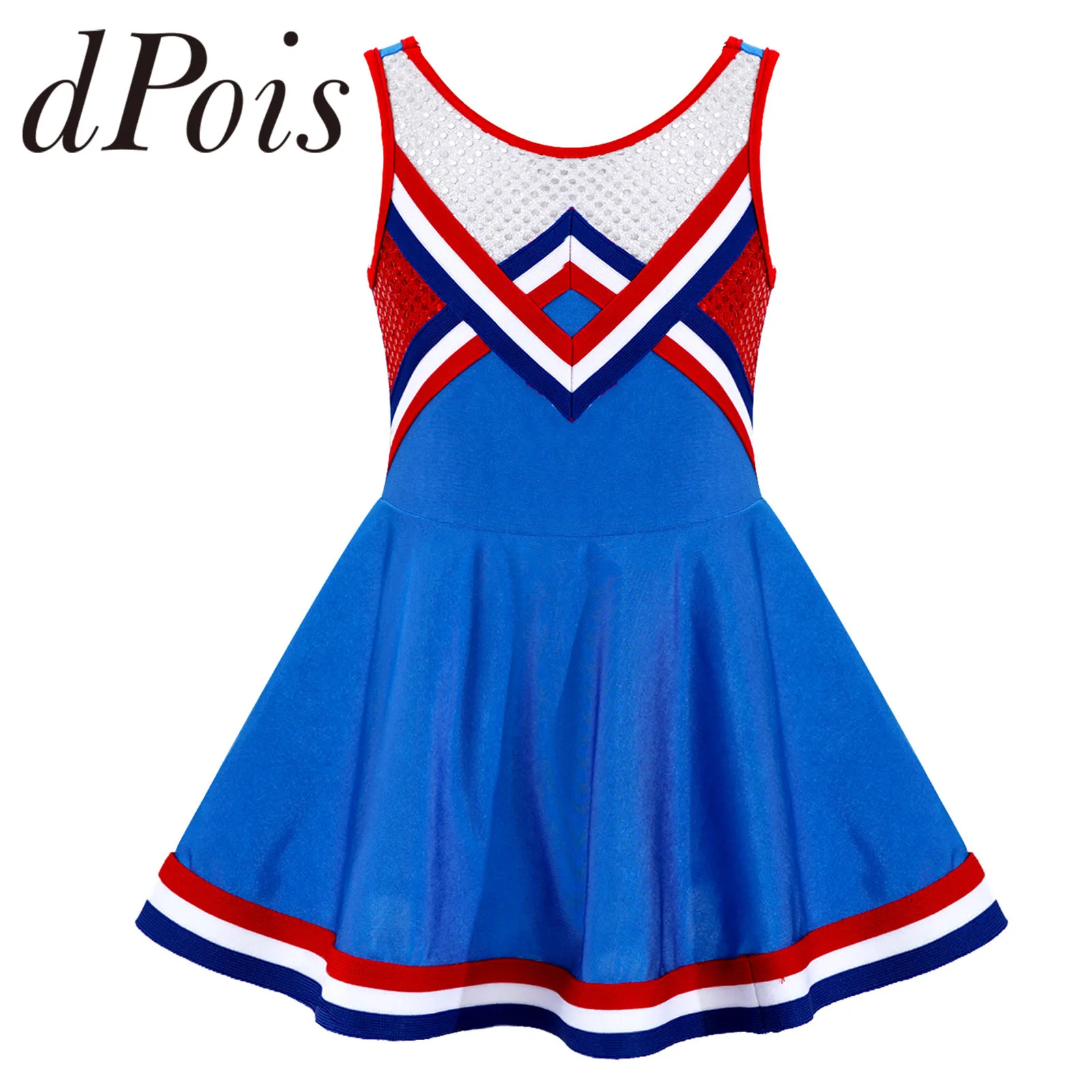 

Kids Girls Sequins Cheerleading Uniform Cheerleader Costume Childrens Cheerlead Dance Dress for Dancing Competiton Dancewear