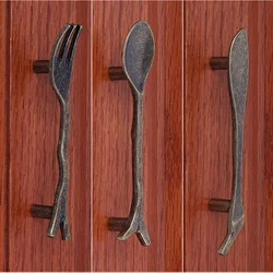 Bronze Spoon Knife Fork Drawer Handles Cartoon Cabinet handle and knobs Antique Cupboard Closet Bars Table knob and Pulls