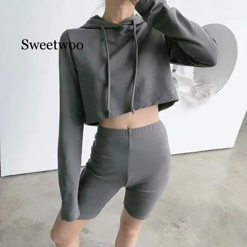 

Set female 2020 Spring Solid Hooded Sweatshirts And Shorts suits Summer Tracksuits Two piece sets