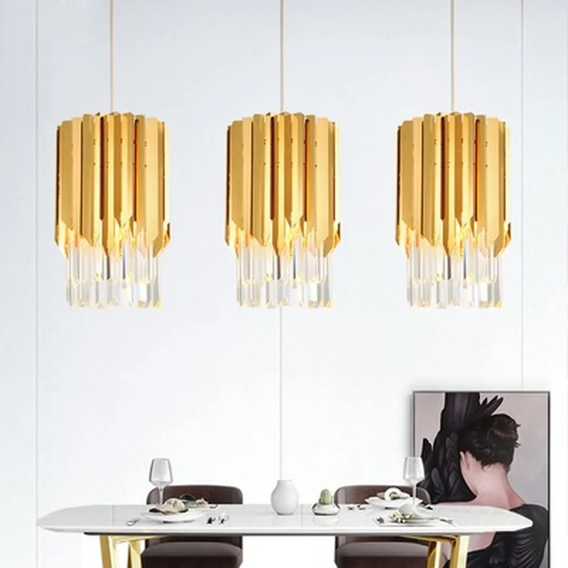 

Luxury postmodern Crystal gold Polished pendant Lights for Dining Room Kitchen Island Fixtures Lighting Suspension Steel