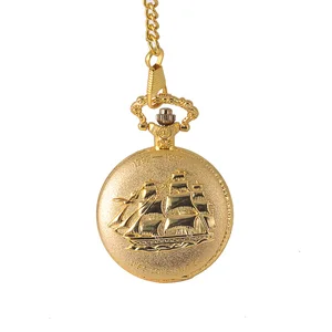 Золотые кварцевые карманные часы с двойной лодкой, что означает «все хорошо», модные золотые карманные часы с надписью «hand wind»