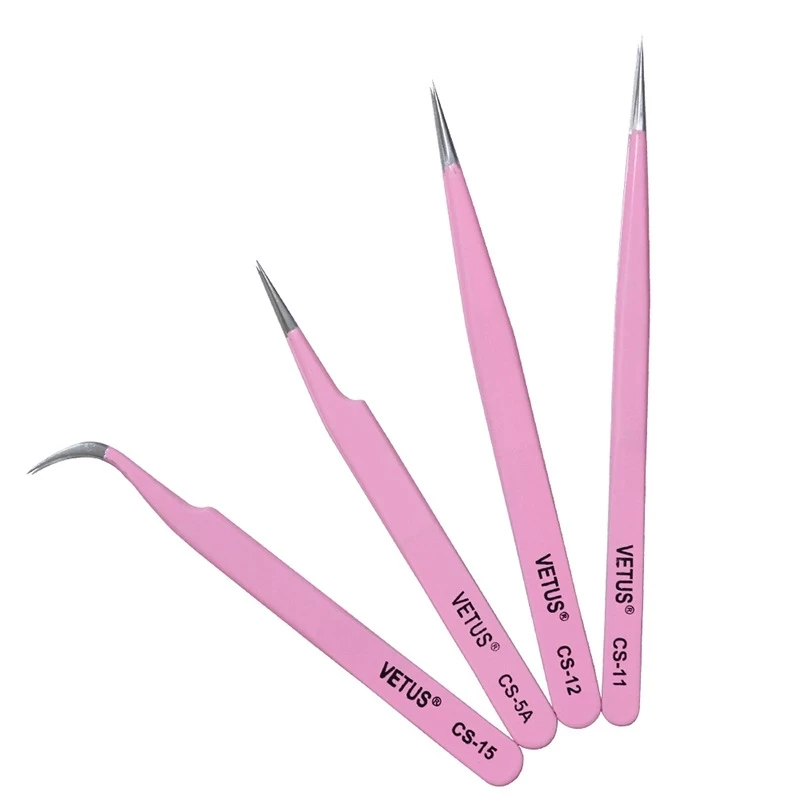 

4pcs Set Vetus Original CS Series Base Mode Tweezers for False Eyelashes Grafting Precision Fine Tip Stainless Steel Tweezer