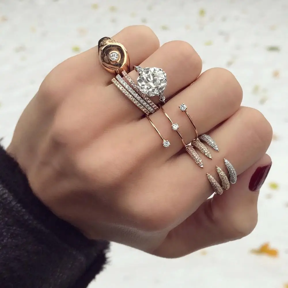 

Spike open ring for women gold rose silver color stack stacking bands adjusted Knuckle rings