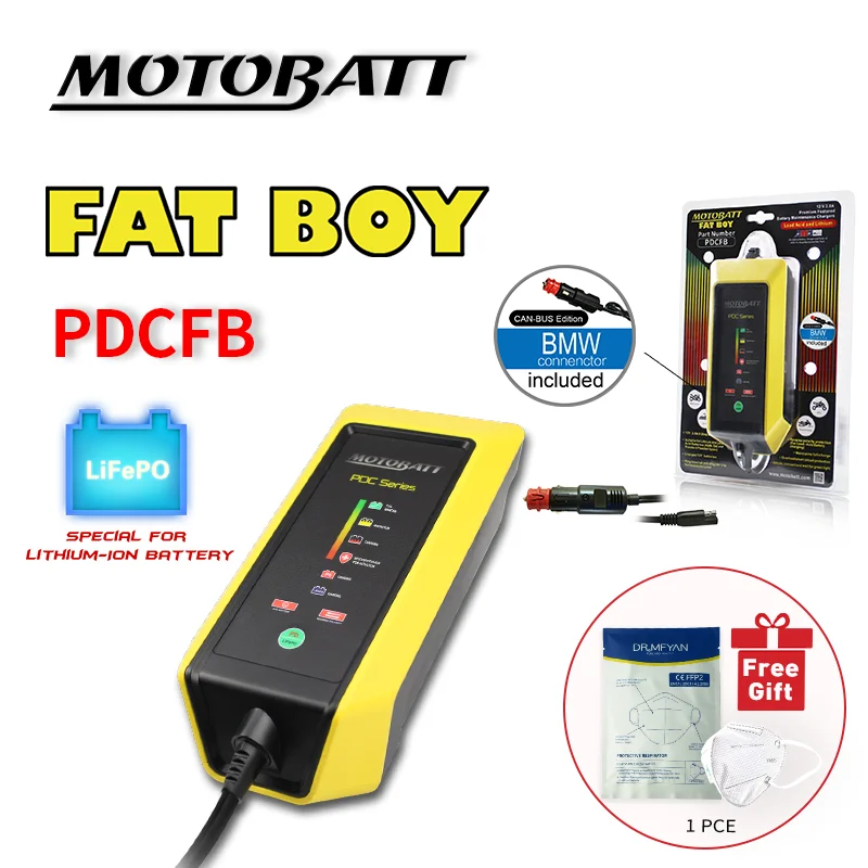 Motobatte 12V 2.0A Motorcycle Battery Charger Suit AGM Lead Acid Lithium and Standard Flooded Types Batteries Maintainer FAT BOY