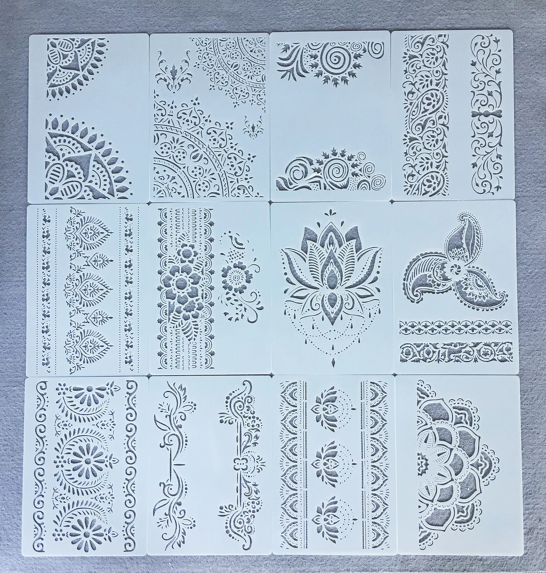 12Pcs/Set A4 29cm Mandala Floral Lotus DIY Layering Stencils Painting Scrapbook Coloring Embossing Album Decorative Template