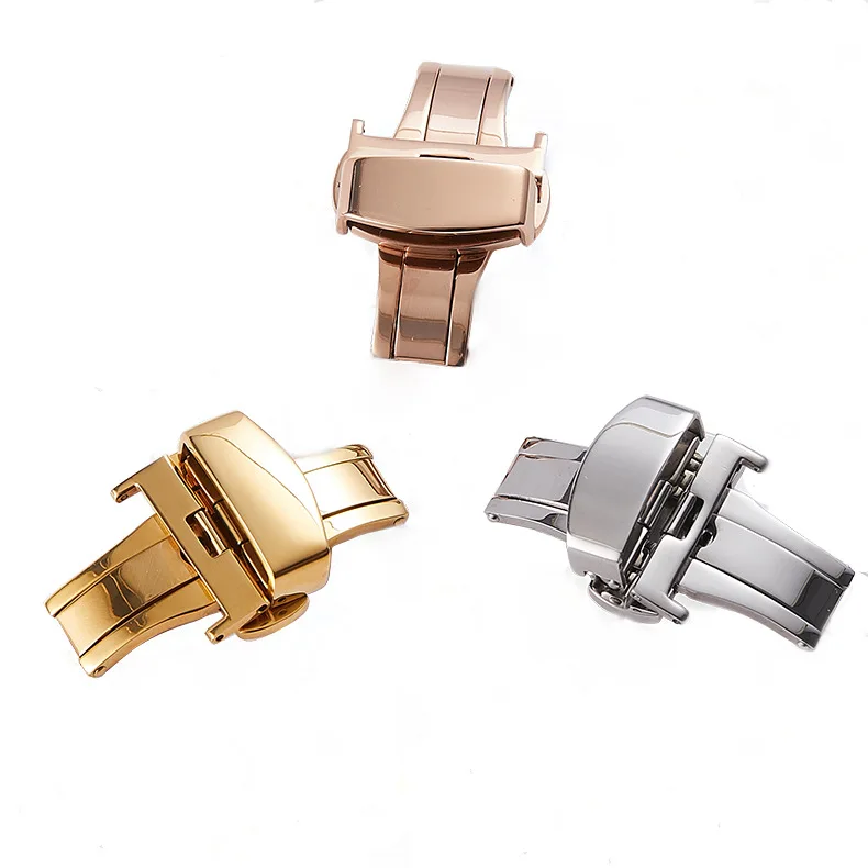 Stainless Steel Automatic Push Button Fold Watch Buckle Butterfly Deployment Clasp Watch Strap 16mm 18mm 20mm 22mm 24mm Size