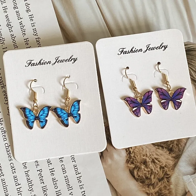 Golden Color Butterfly Drop Earrings for Women Korea Style New Fashion Colorful Dangling Earrings for Women Blue Purple Jewelry