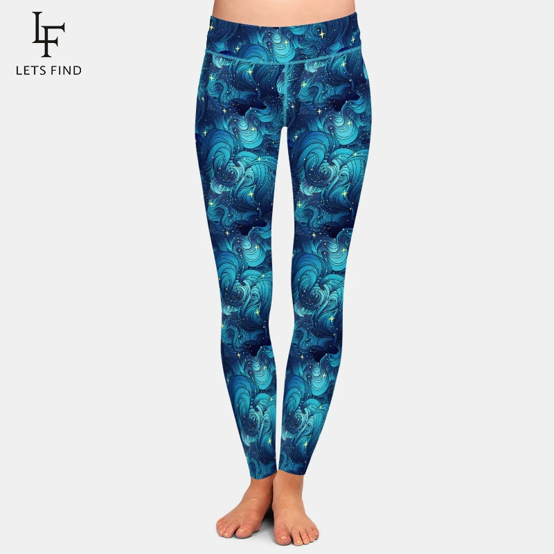 LETSFIND 2021 Fashion 3D Natural Texture Starry Ocean Clouds or Hair Print Girl Leggings High Waist  Elastic Leggings