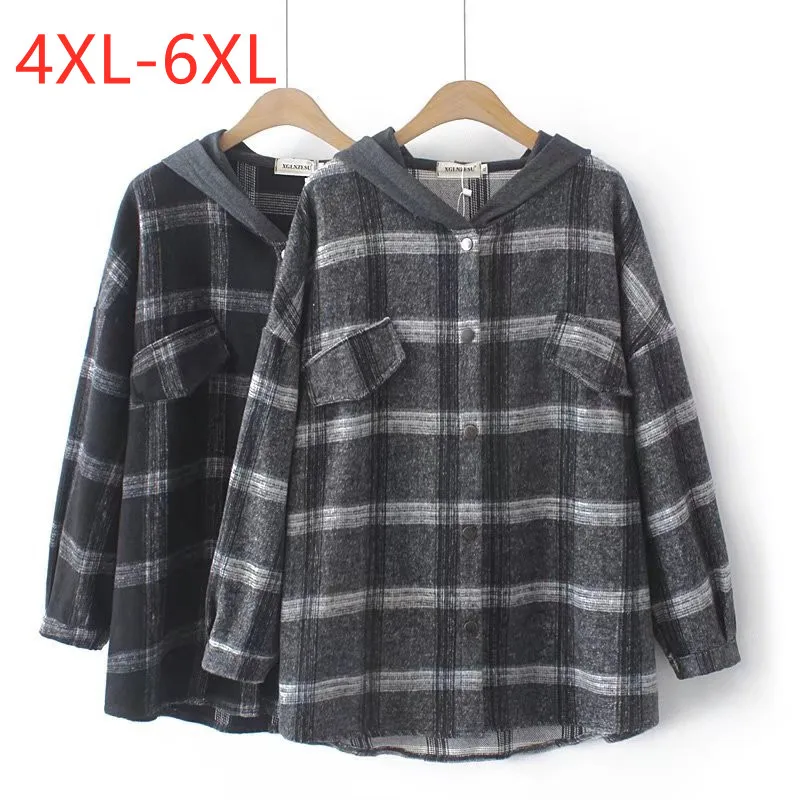 

Large women's autumn new fashion women's casual plus size Hooded plaid coat