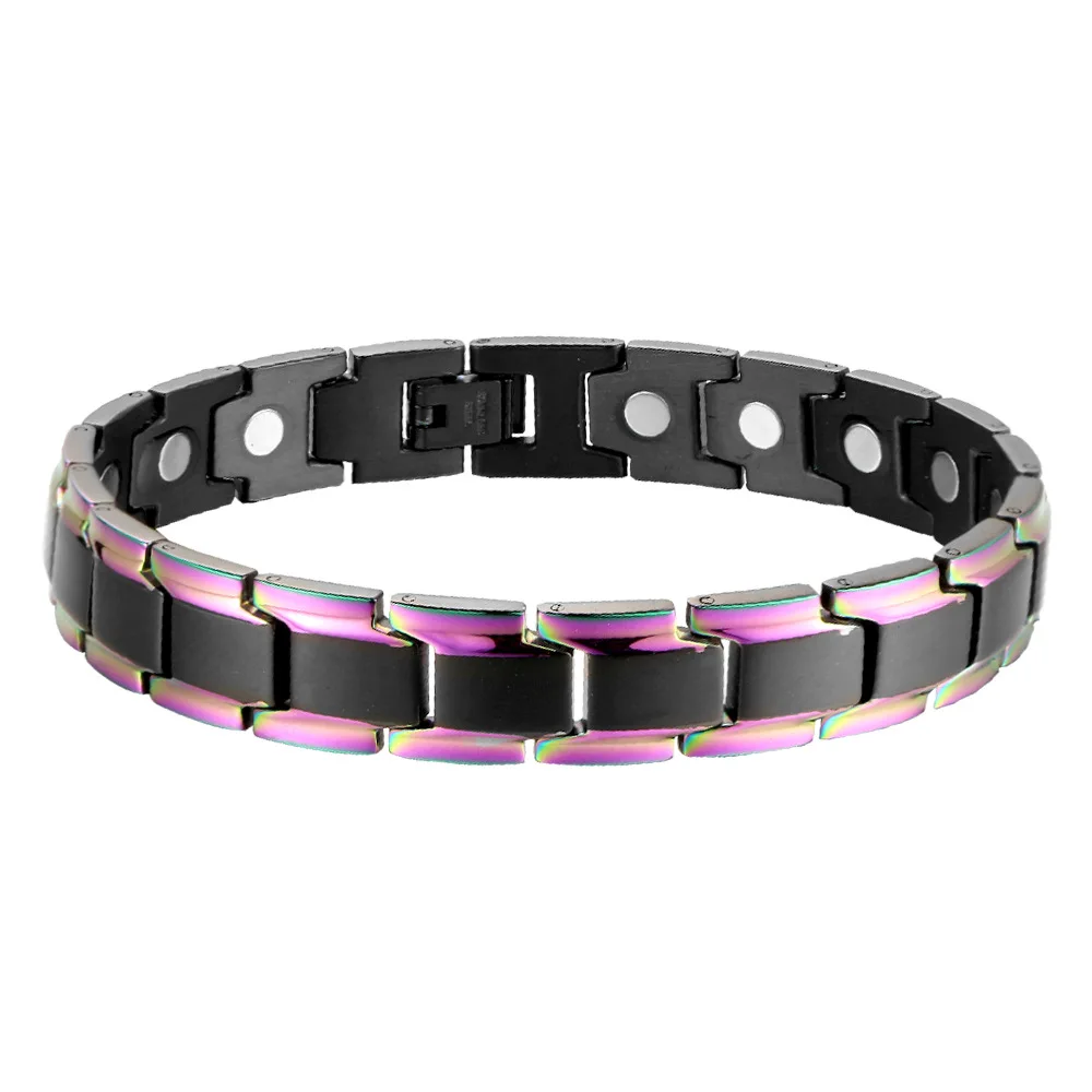 OKtrendy Black Stainless Steel Link Chain Charm Bracelet Magnetic Germanium Wrist Band Magnet Hologram Bangle Dropship