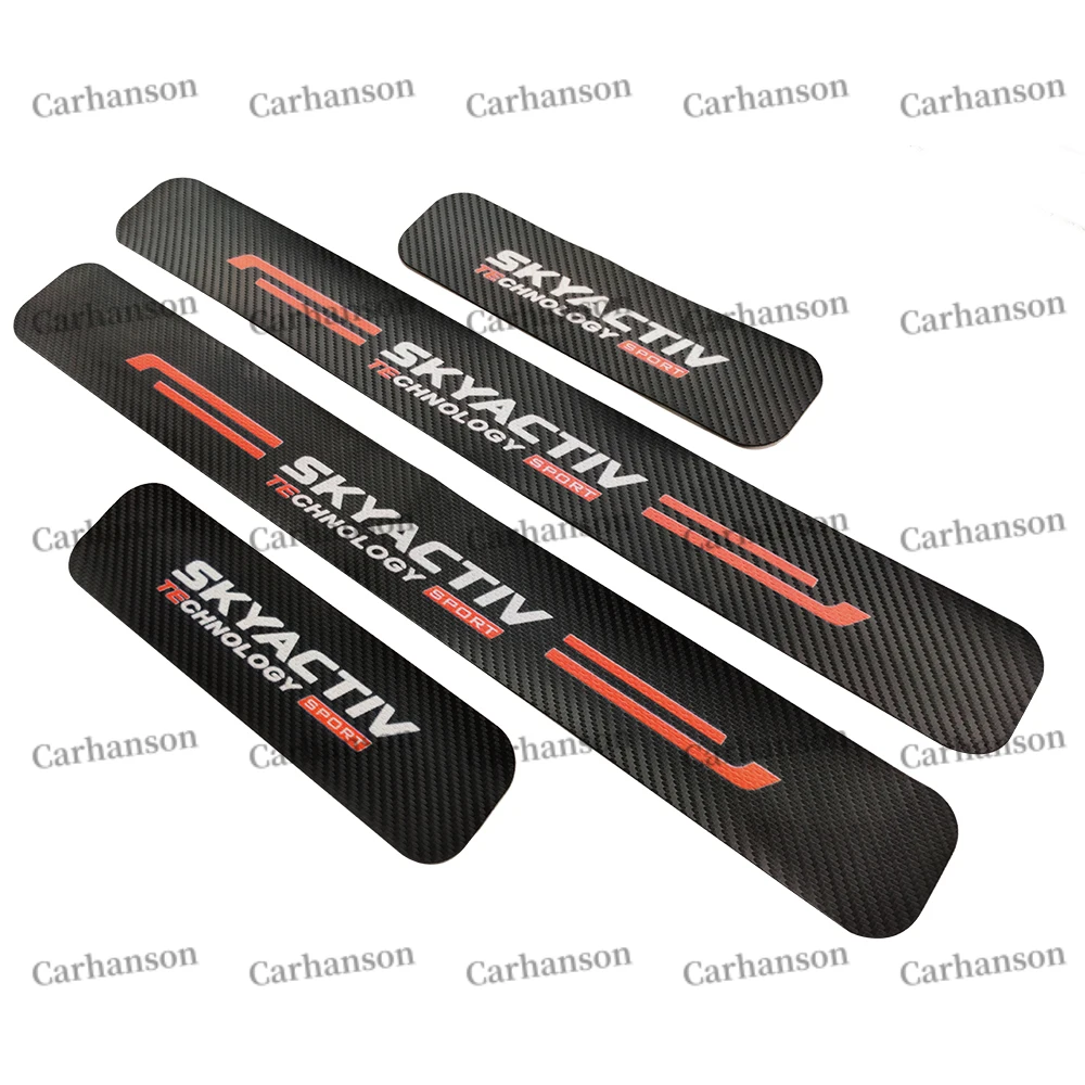 For Mazda 2 3 6 CX30 CX5 CX8 CX3 CX9 Auto Door Sill Pedal Carbon Fibre Texture Accessories Leather PU Styling Car Sticker Trim