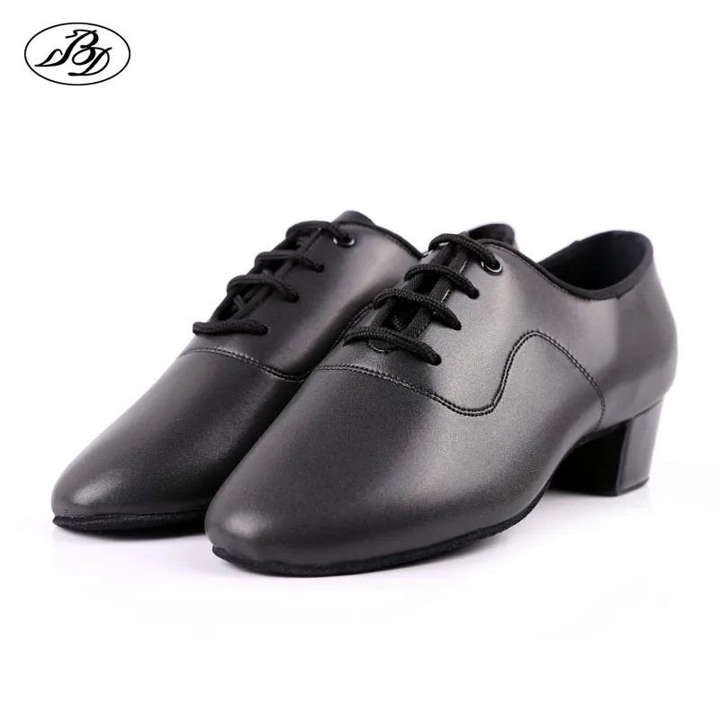 BD Child Latin Dance Shoes 802 Black Genuine Split Leather Boy Shoes Low Heel Ballroom Dance Straight Soft Leather Sole