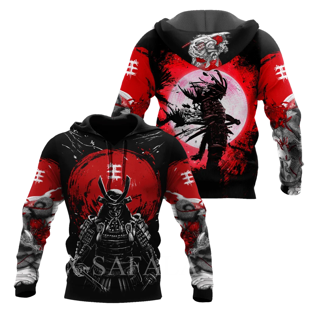 Japan Ninja Warrior Tattoo Samurai Masks 3D Print Size Hoodie Man Women Harajuku Outwear Zipper Pullover Sweatshirt Unisex-5